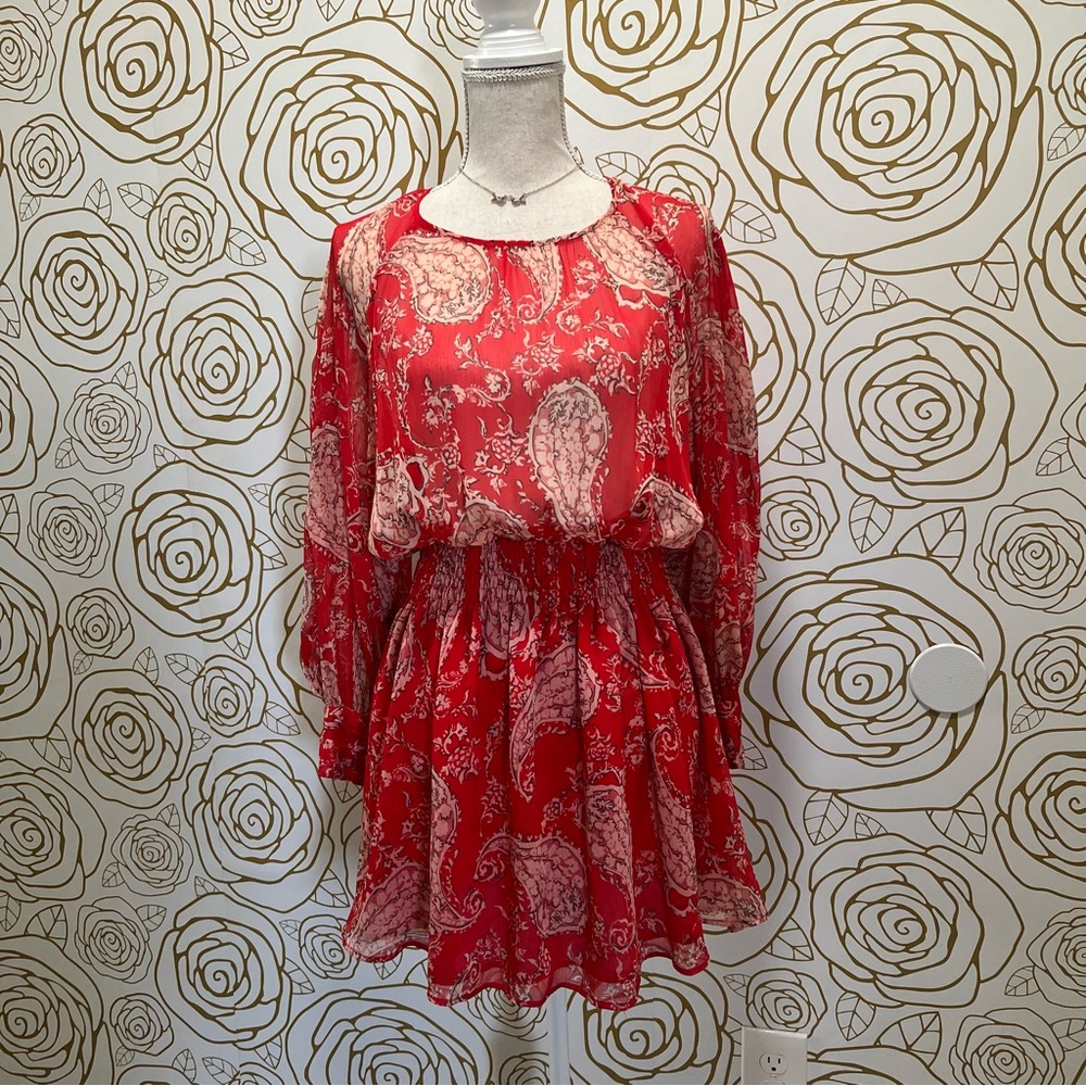 Zara Red Paisley Dress with Bishop Sleeves